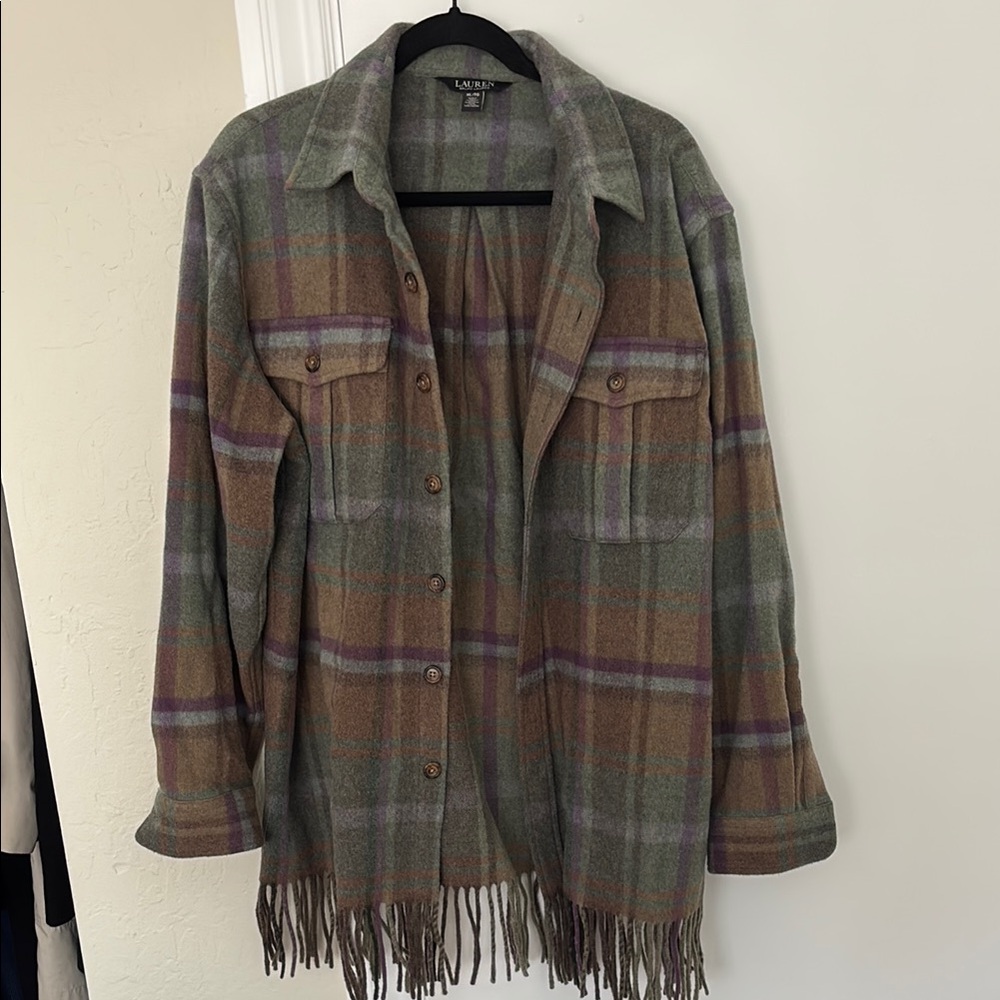 Ralph Lauren Brown and Green Fringe Shacket Jacket XL